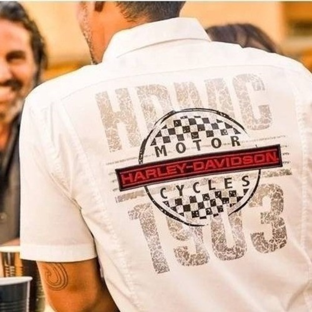 Harley Davidson‎ Shirt Men Genuine Motorclothes Short Sleeve Button Up Large